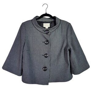 White House Black Market Cropped Gingham Big Button Blazer Jacket Wide Slv Sz 14